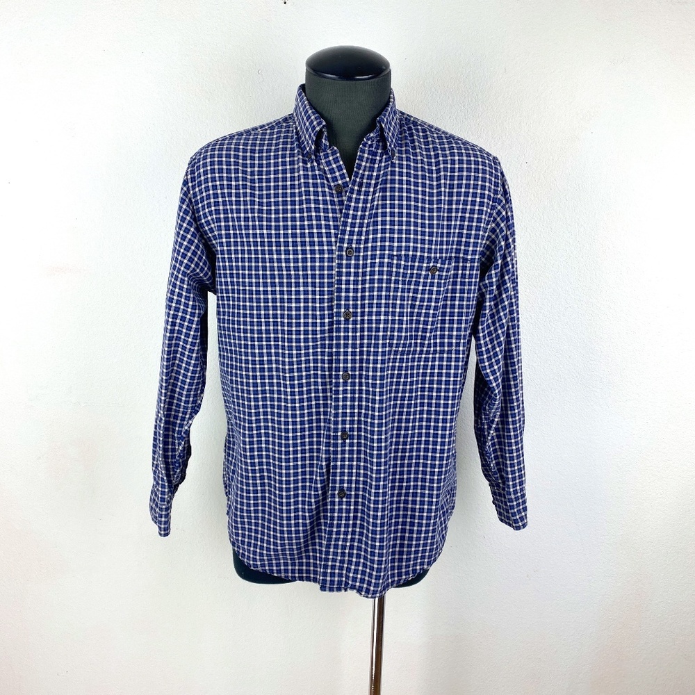 Eddie Bauer Mens Blue Plaid Cotton Shirt Button Down Long Sleeve Classic Small
